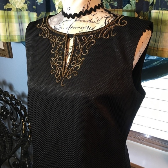 Ellen Tracy sleeveless black dress with beaded neckline - Picture 3 of 11